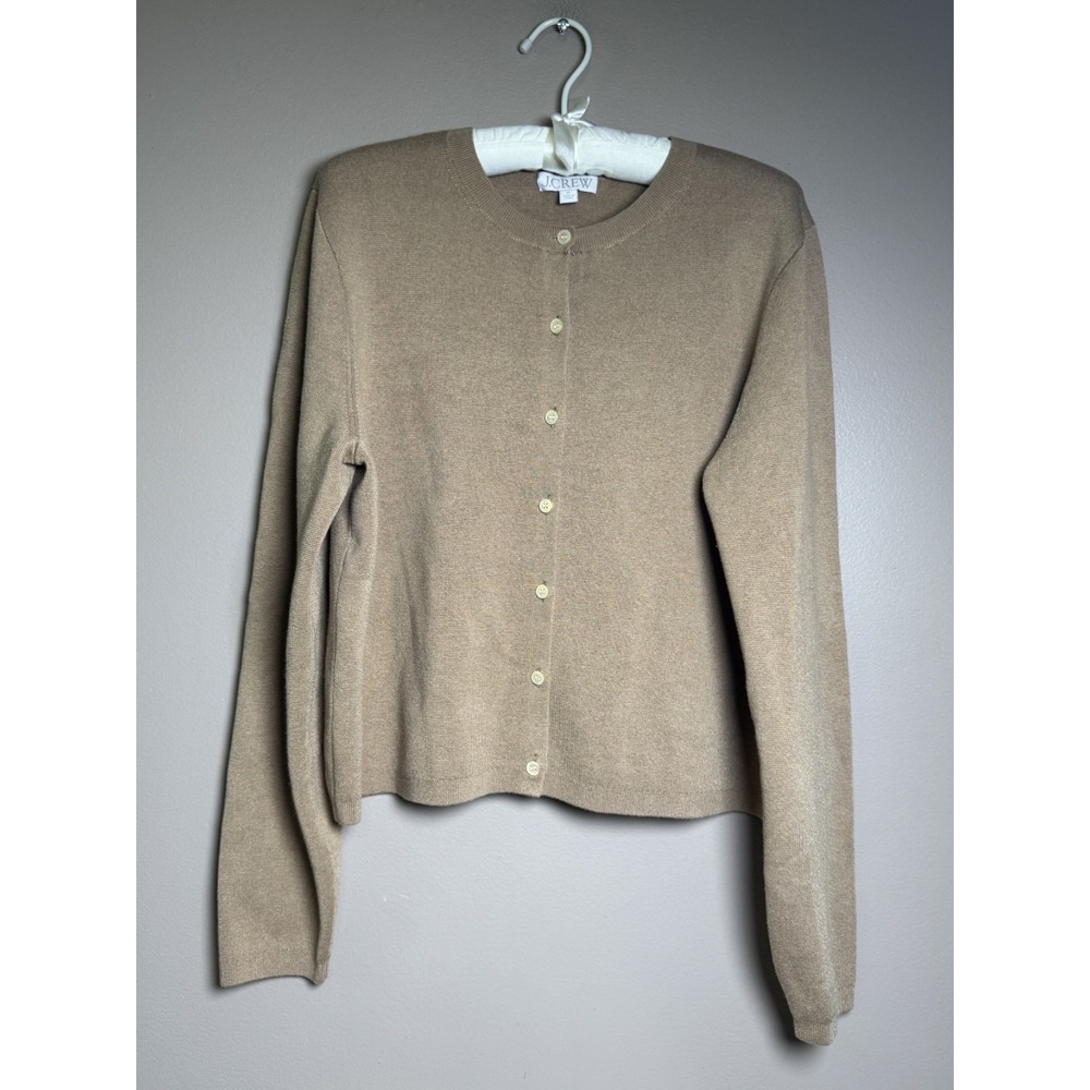 J.Crew Cardigan Sweater TENCEL Lyocell Blend Beige Heather Tan BX471 Womens XL